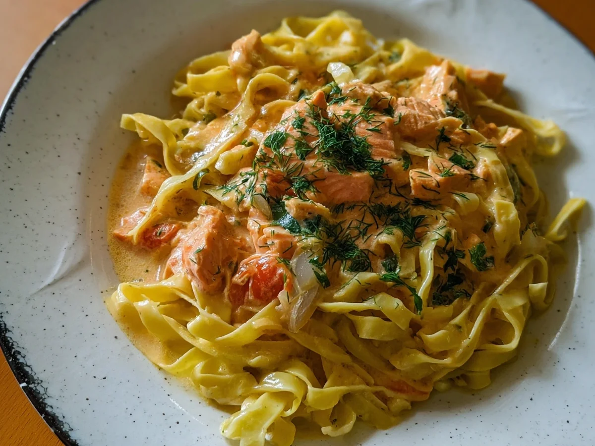 Bandnudeln mit Lachs in Sahnesoße: Schnell & Lecker - Bild 1