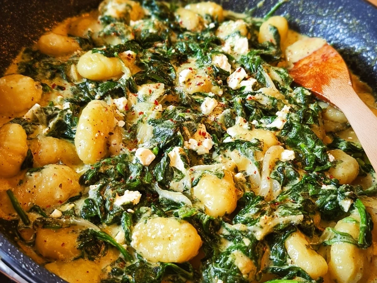 Cremige Gnocchi Pfanne mit Spinat & Feta - Bild 1