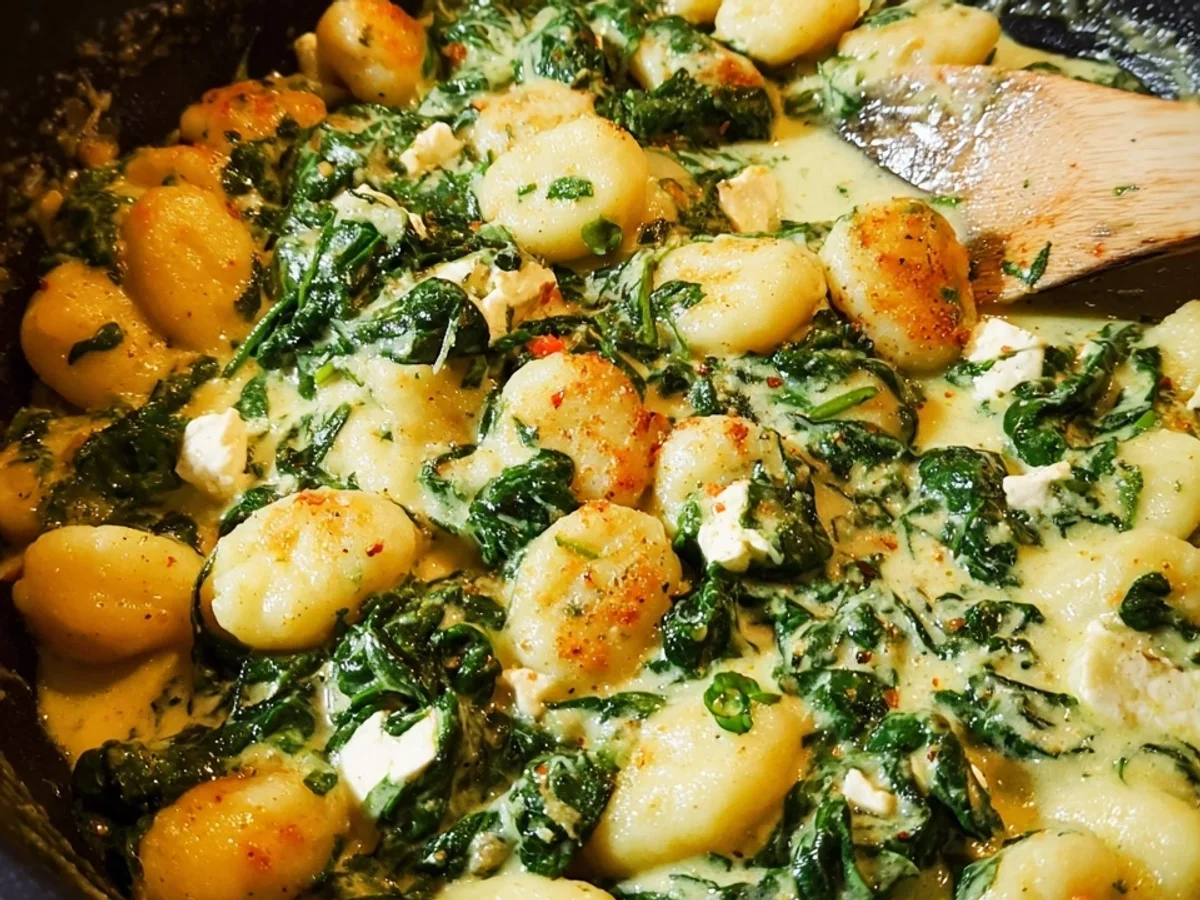 Cremige Gnocchi Pfanne mit Spinat & Feta - Bild 2