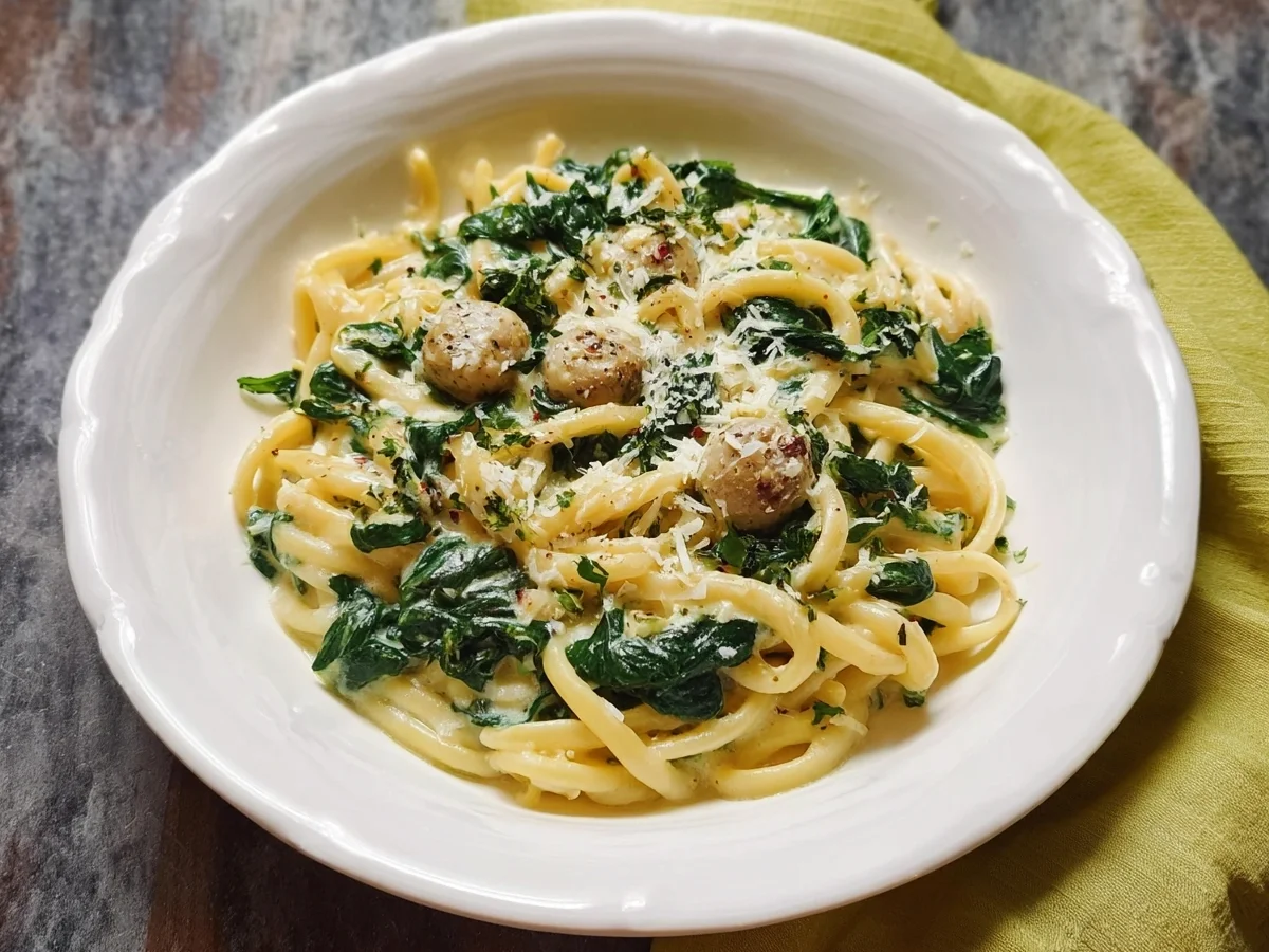 Cremige Pasta mit Sahne-Spinat-Soße schnell & lecker - Bild 1