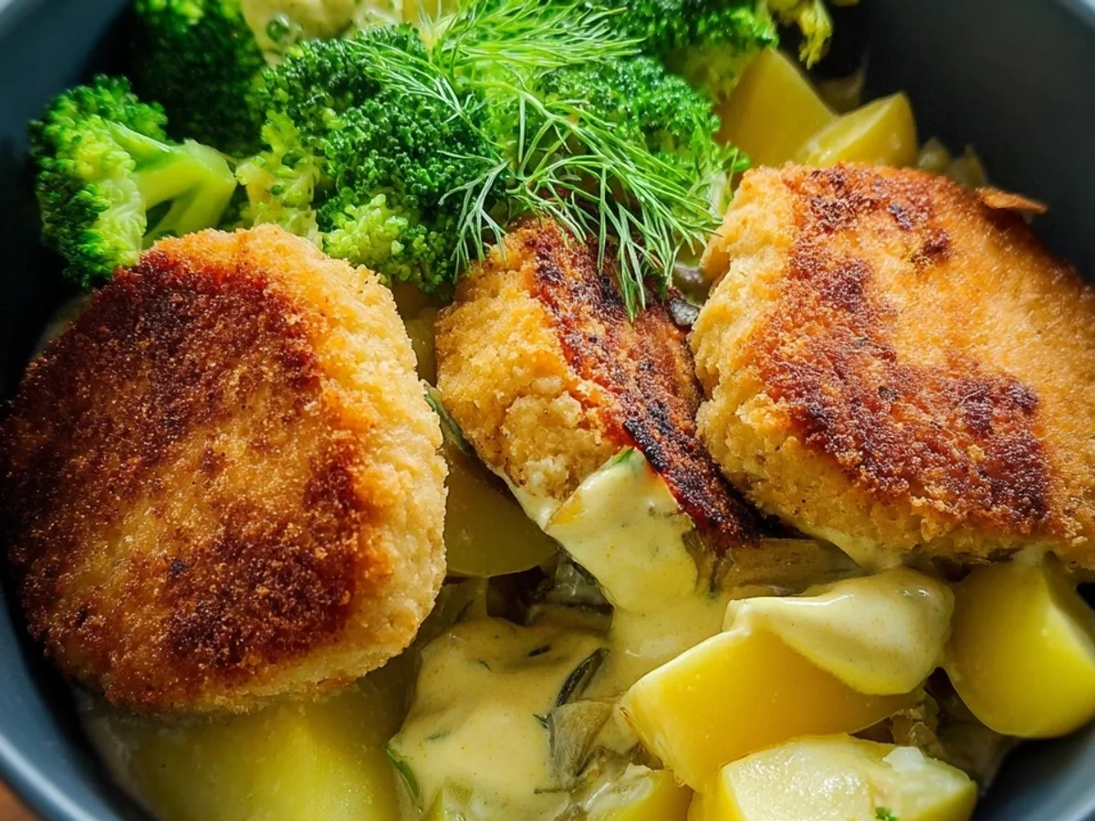 Cremige SoFisch Burger Bowl mit Senfkartoffeln & Brokkoli - Bild 1