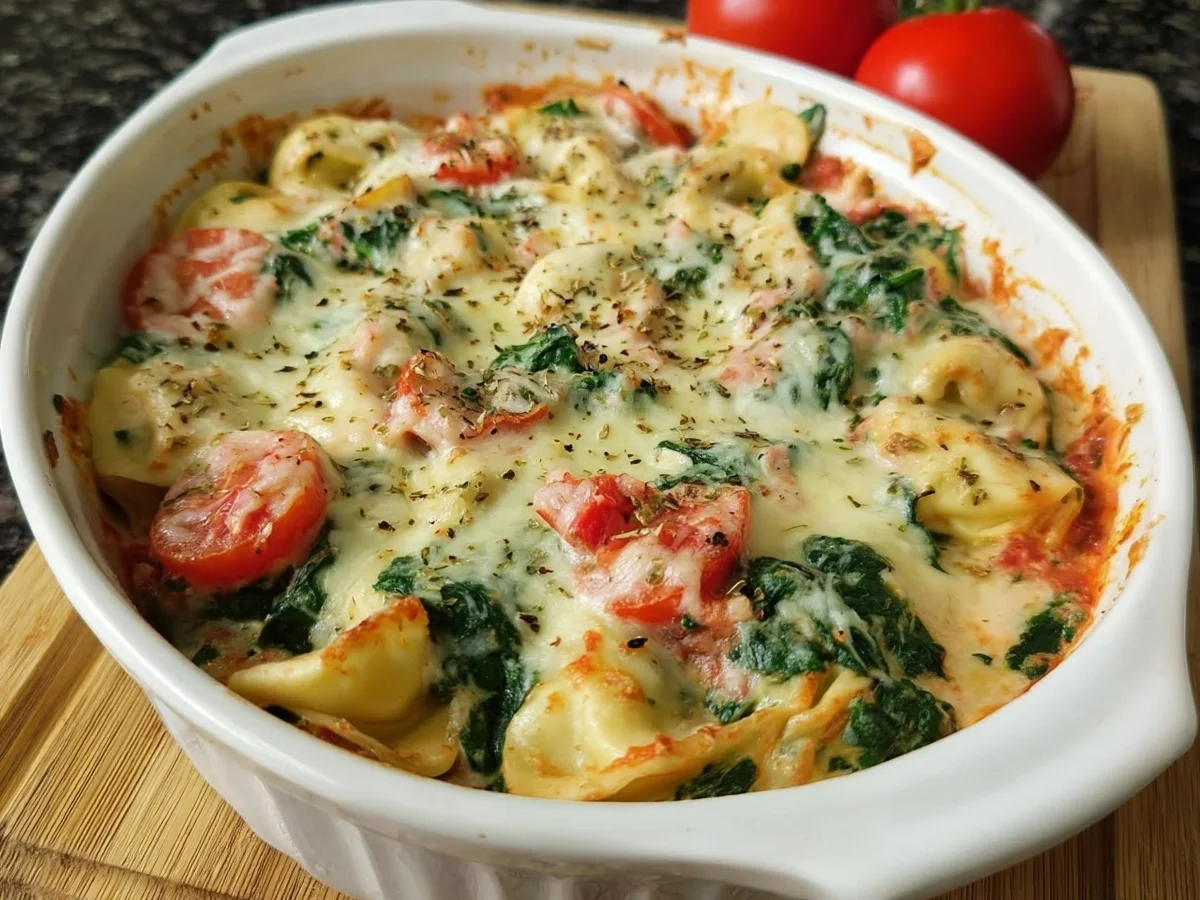 Cremiger Tortellini-Spinat Auflauf mit Tomaten - Bild 1