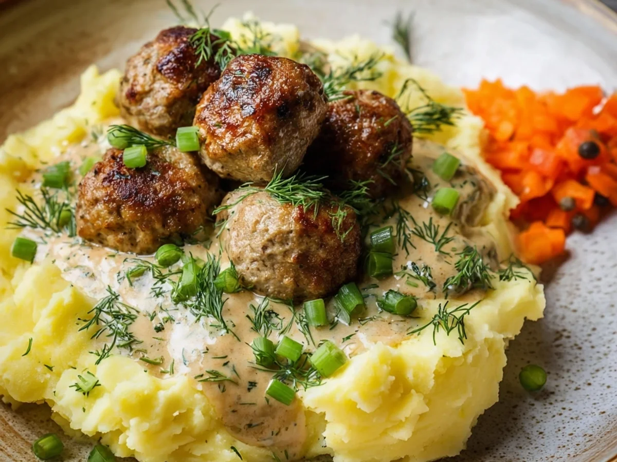 Cremiges Kartoffelpü mit Wikinger Soße & Hackbällchen - Bild 1
