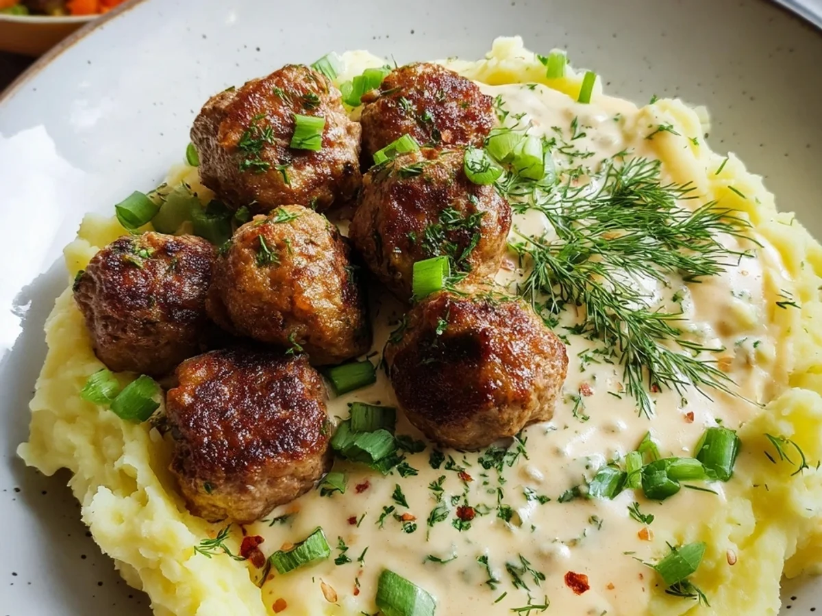 Cremiges Kartoffelpü mit Wikinger Soße & Hackbällchen - Bild 2