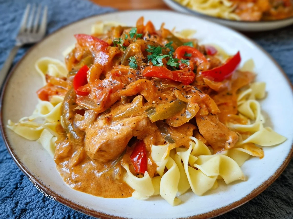 Cremiges Paprika Sahne Hähnchen mit Bandnudeln Rezept - Bild 2