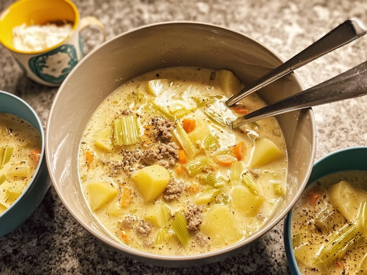 Deftige Kartoffelsuppe mit Rinderhack und Lauch - Bild 1