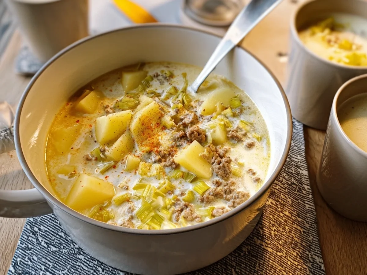 Deftige Kartoffelsuppe mit Rinderhack und Lauch - Bild 2