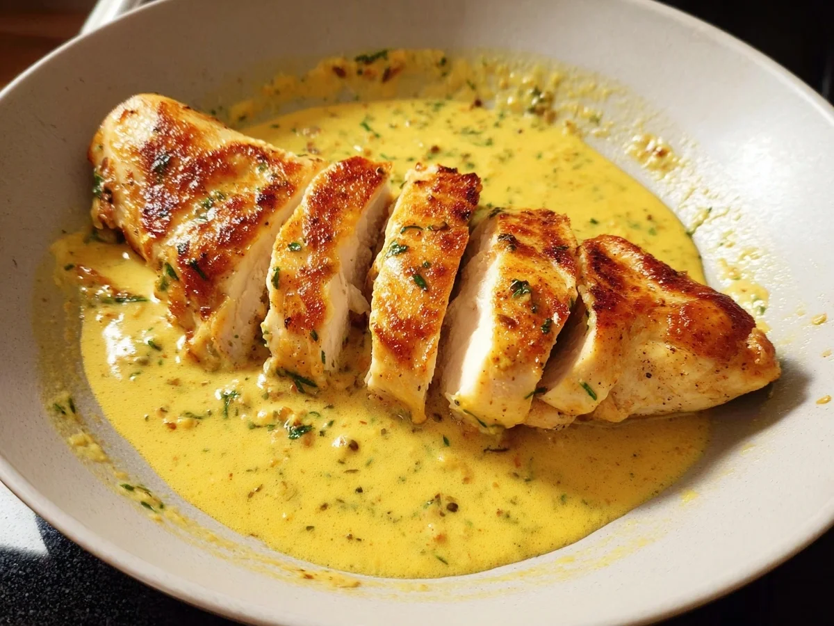 Gebratene Hähnchenbrust mit cremiger Senfsauce - Bild 1