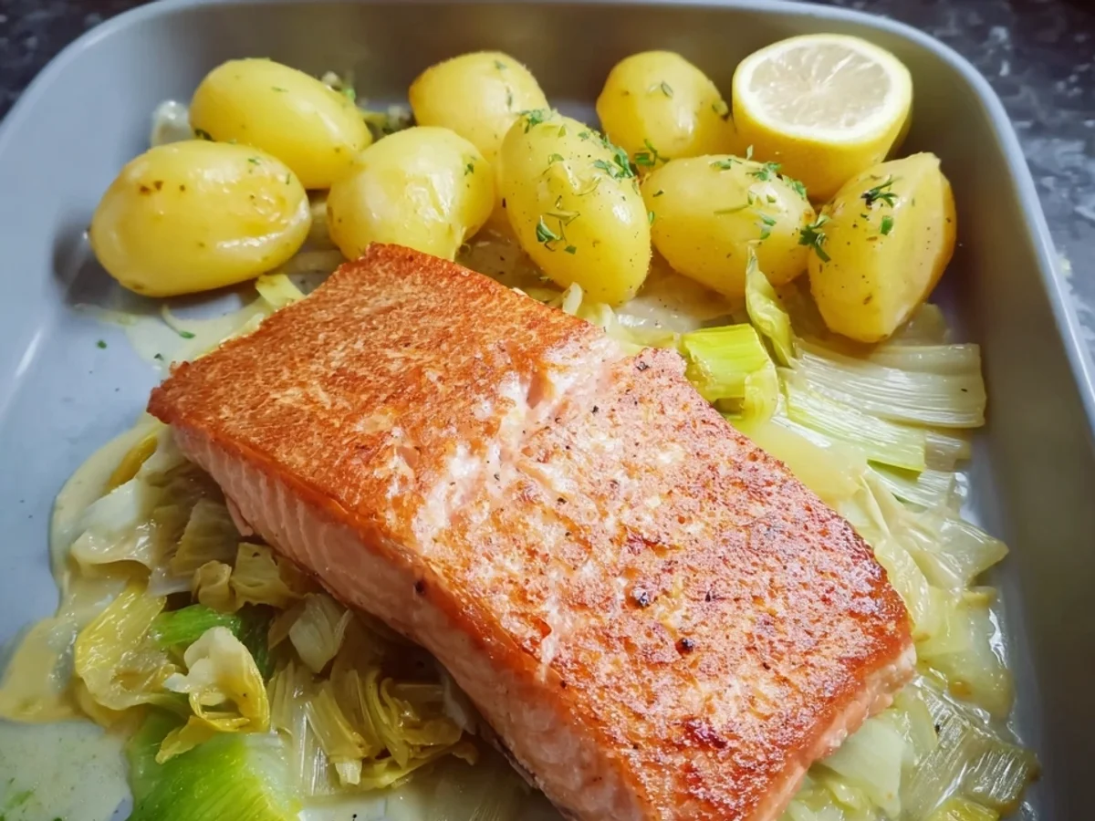 Gebratenes Seelachsfilet mit Kartoffeln & Lauch-Sahne-Soße - Bild 2