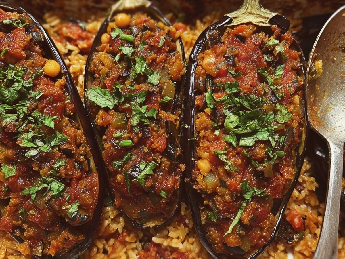Herzhafte Vegane Gefüllte Aubergine Orientalisch - Bild 1