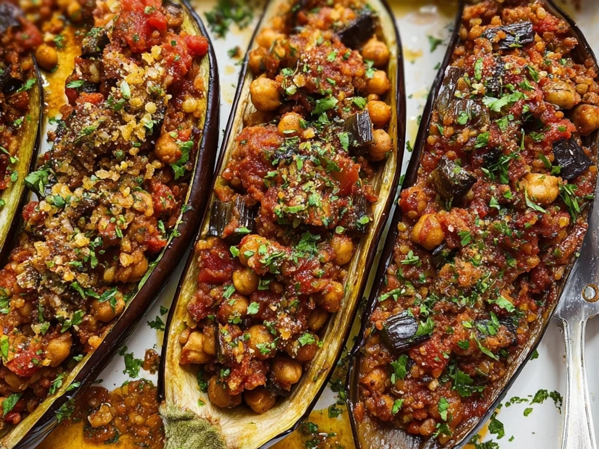 Herzhafte Vegane Gefüllte Aubergine Orientalisch - Bild 2