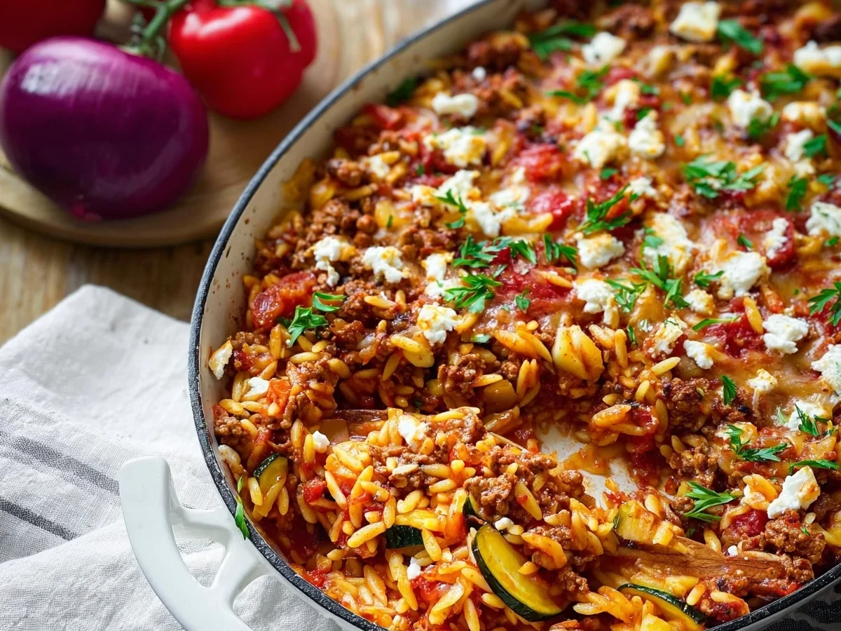 Herzhafter Kritharaki Auflauf mit Hackfleisch und Feta - Bild 1