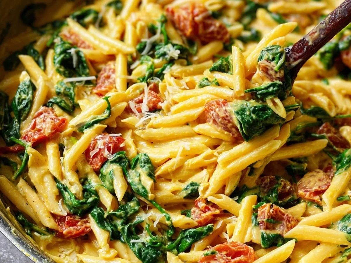 Hummus Pasta mit Spinat & Tomaten Schnell & Vegan - Bild 2