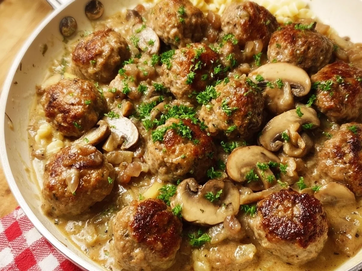 Jägerklösschen mit Champignons: Einfaches Hackbällchen Rezept - Bild 1