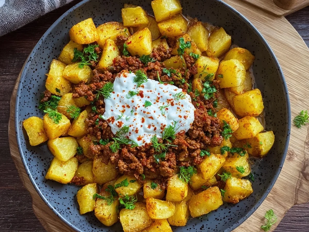 Knusprige Kartoffeln mit Hackfleisch & Knoblauchjoghurt - Bild 1
