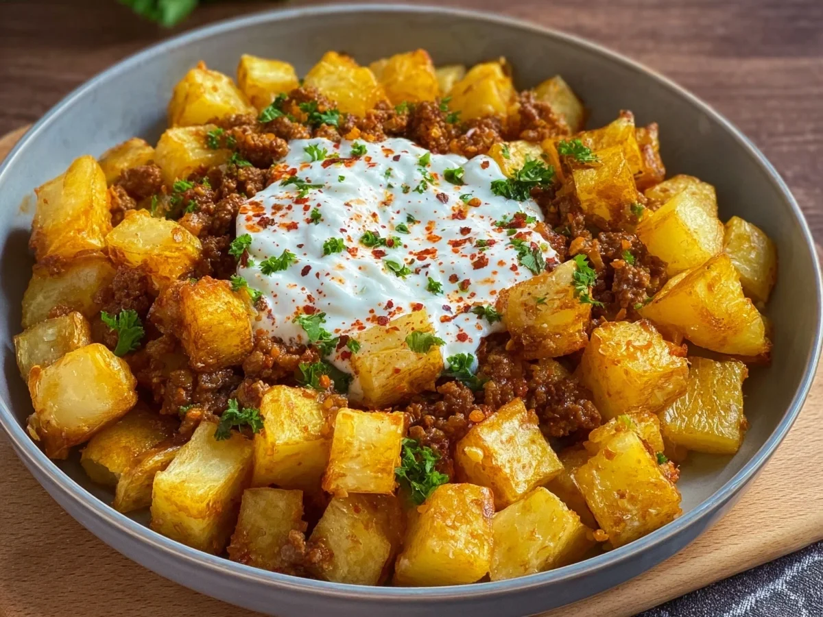 Knusprige Kartoffeln mit Hackfleisch & Knoblauchjoghurt - Bild 2