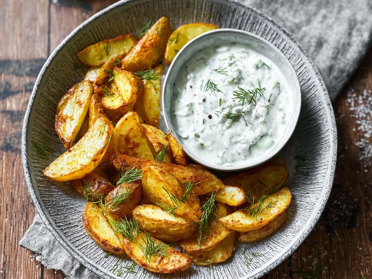 Knusprige Kartoffelspalten mit frischem Gurkendip - Bild 2