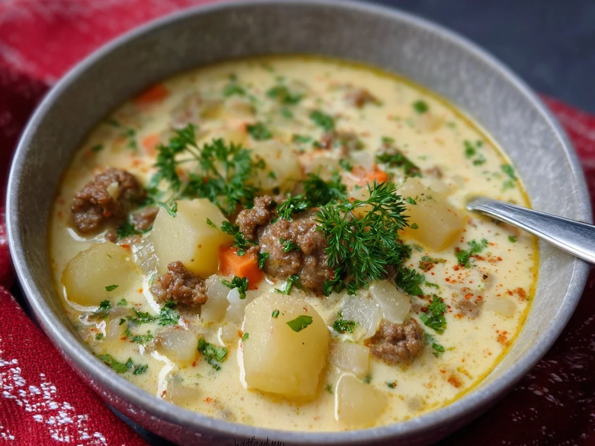 Kohlrabisuppe mit Hackfleisch: Cremig, Würzig, Low Carb - Bild 1