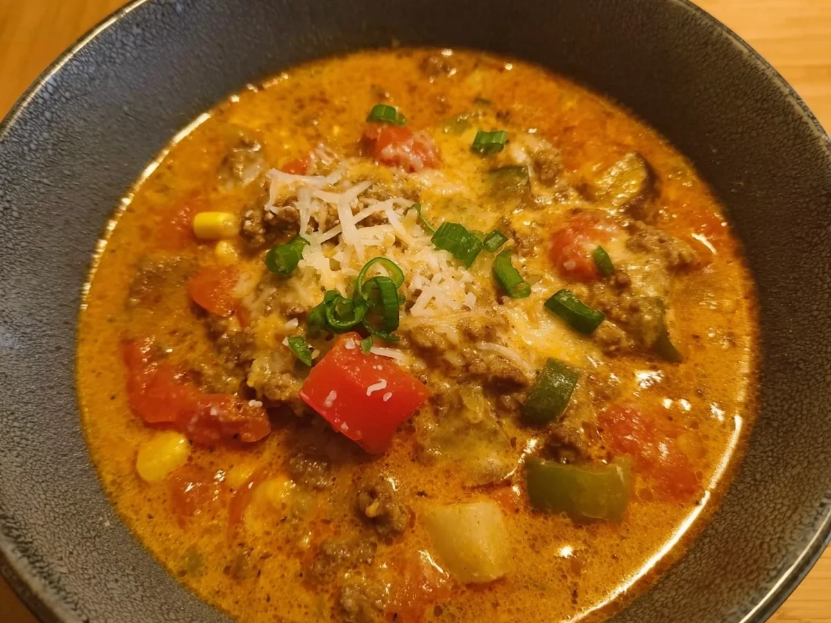 Low-Carb Pizzasuppe mit Hackfleisch: Schnell & Einfach - Bild 1