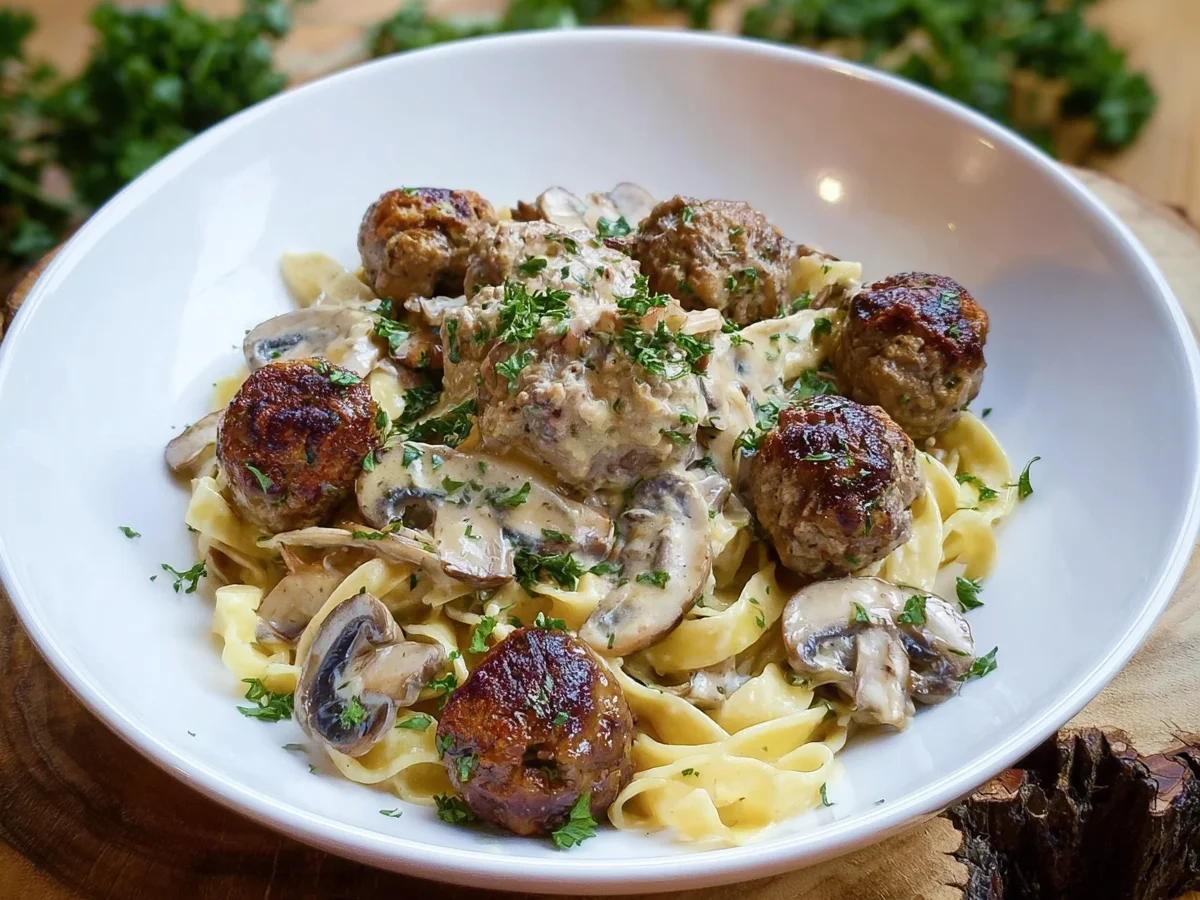 Nudeln mit Pilzen & Hackbällchen: Herzhaftes Rezept - Bild 1