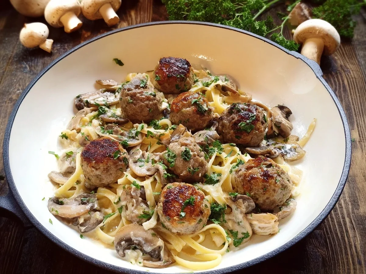 Nudeln mit Pilzen & Hackbällchen: Herzhaftes Rezept - Bild 2