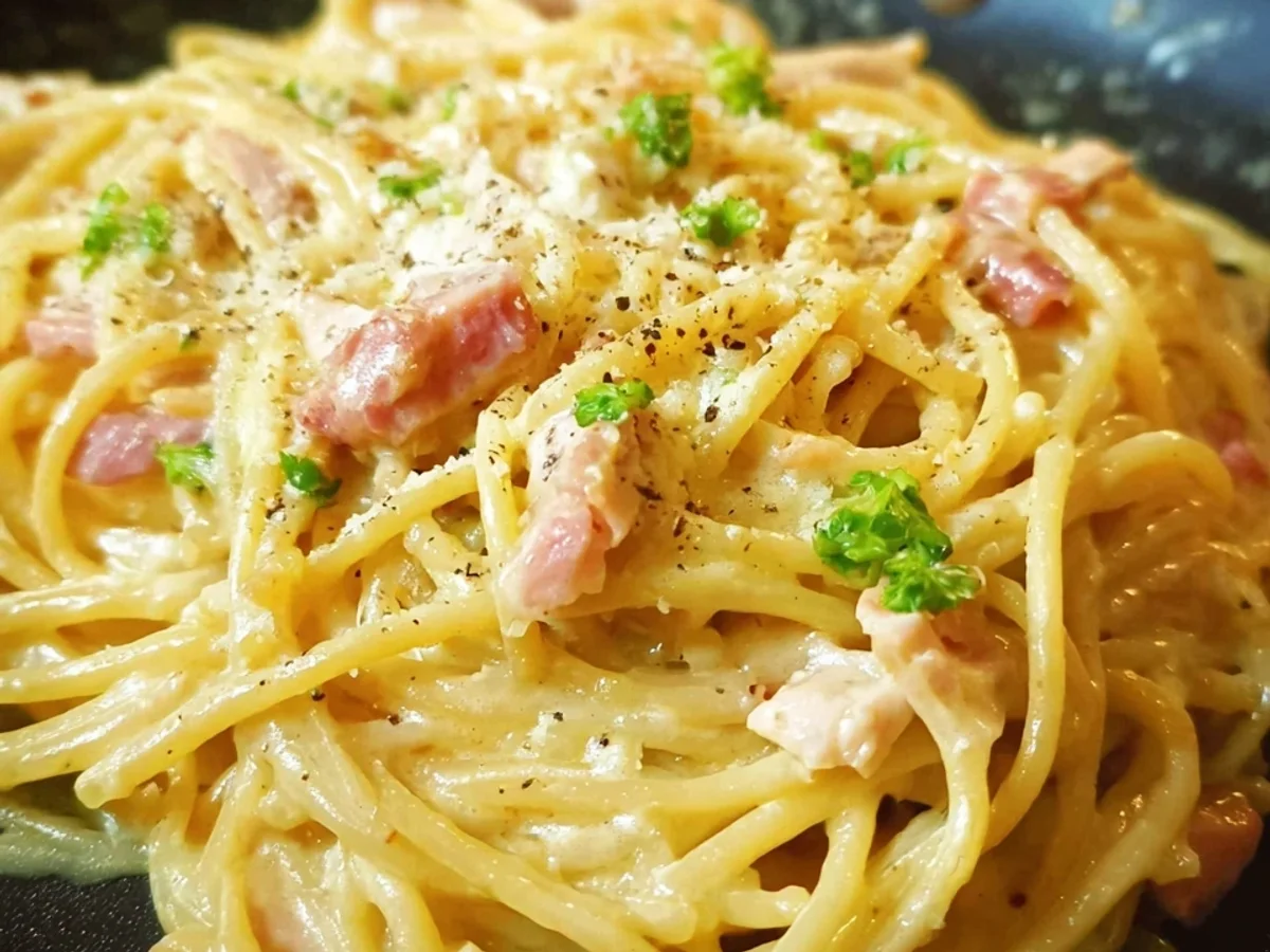 One Pot Spaghetti mit Puten-Schinken-Sahne-Soße schnell - Bild 1