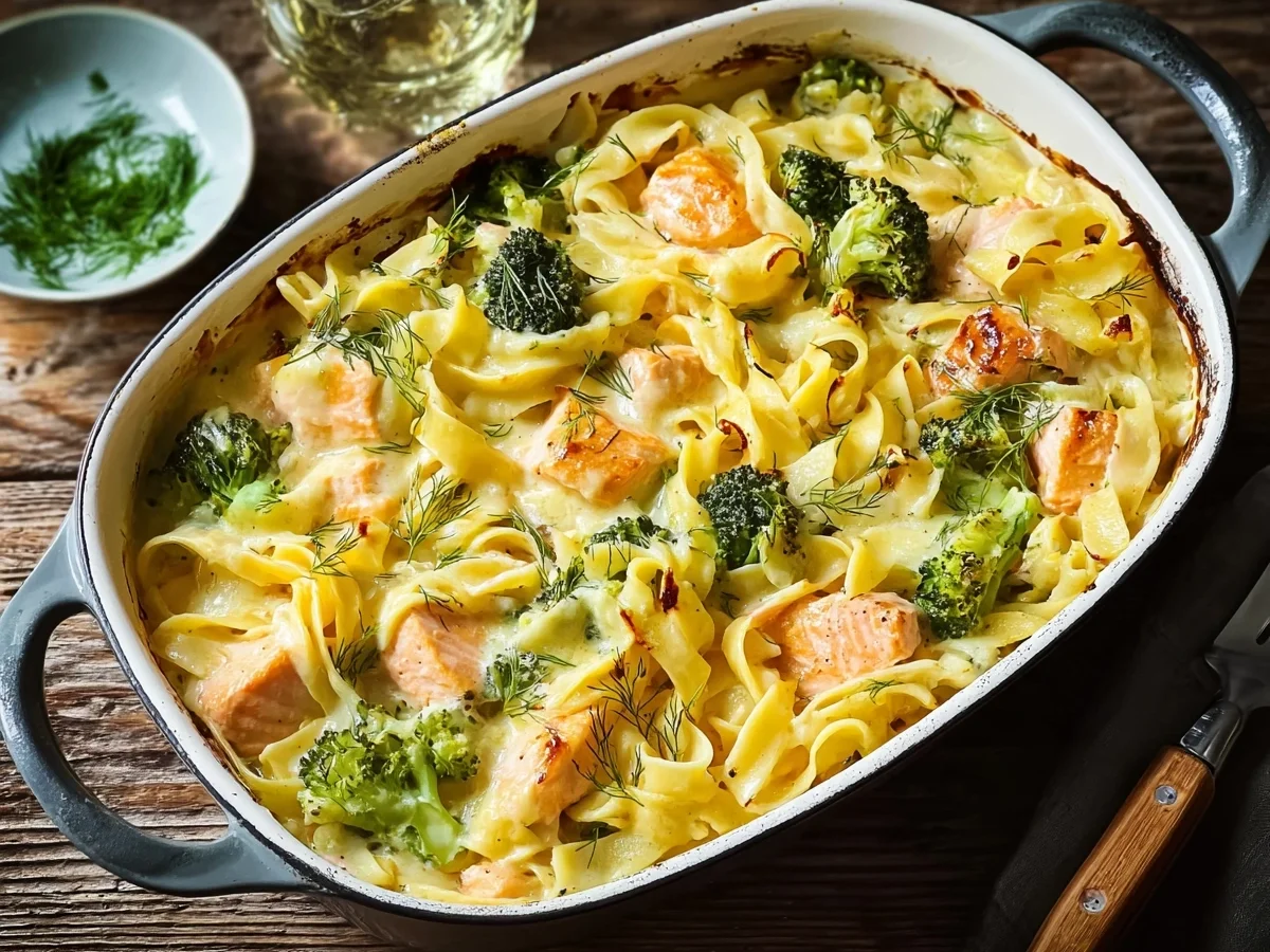 Sahniger Lachs-Brokkoli-Auflauf mit Bandnudeln - Bild 1