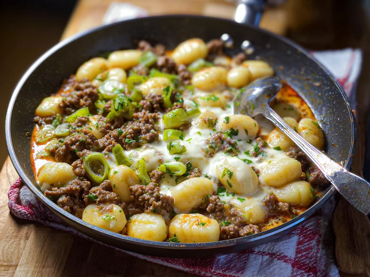 Schnelle Gnocchi Hackfleisch Pfanne mit Lauch - Bild 1