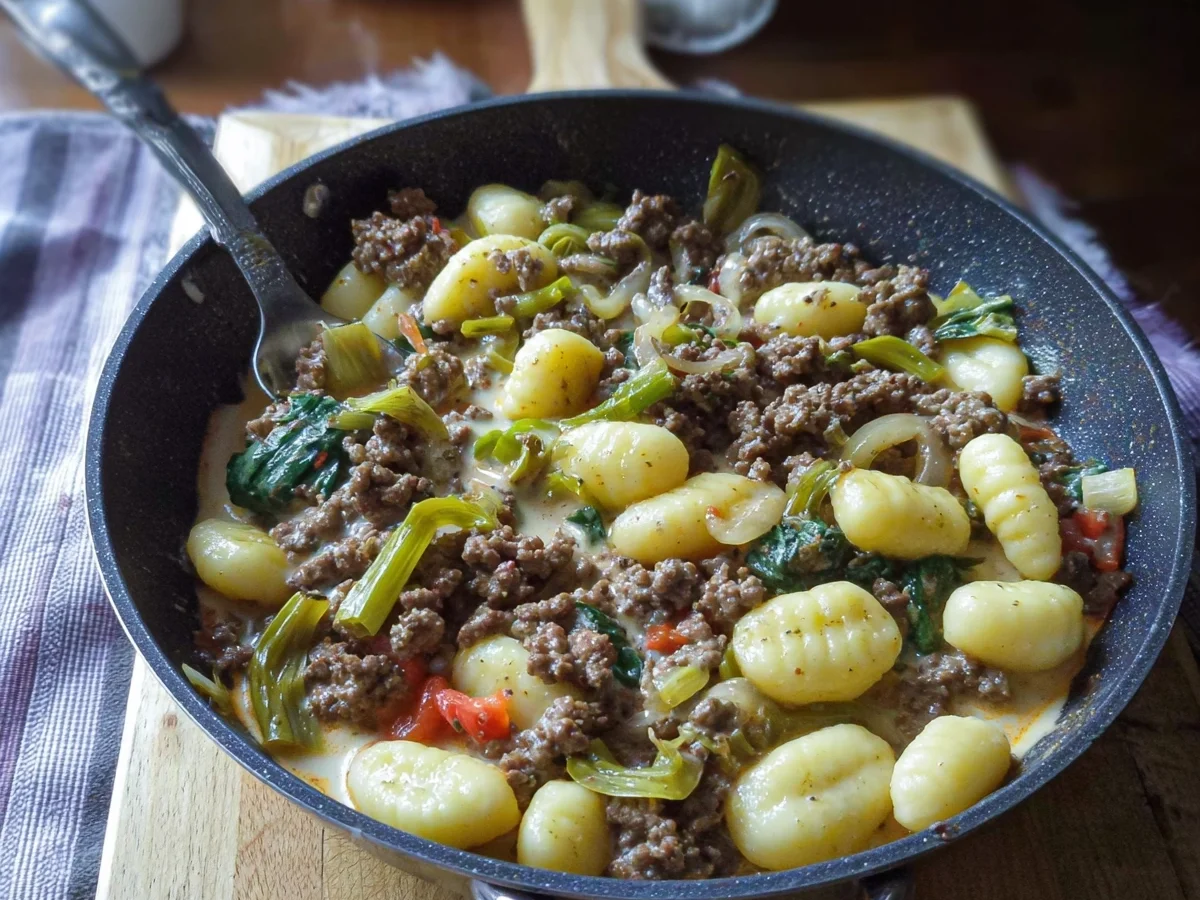 Schnelle Gnocchi Hackfleisch Pfanne mit Lauch - Bild 2