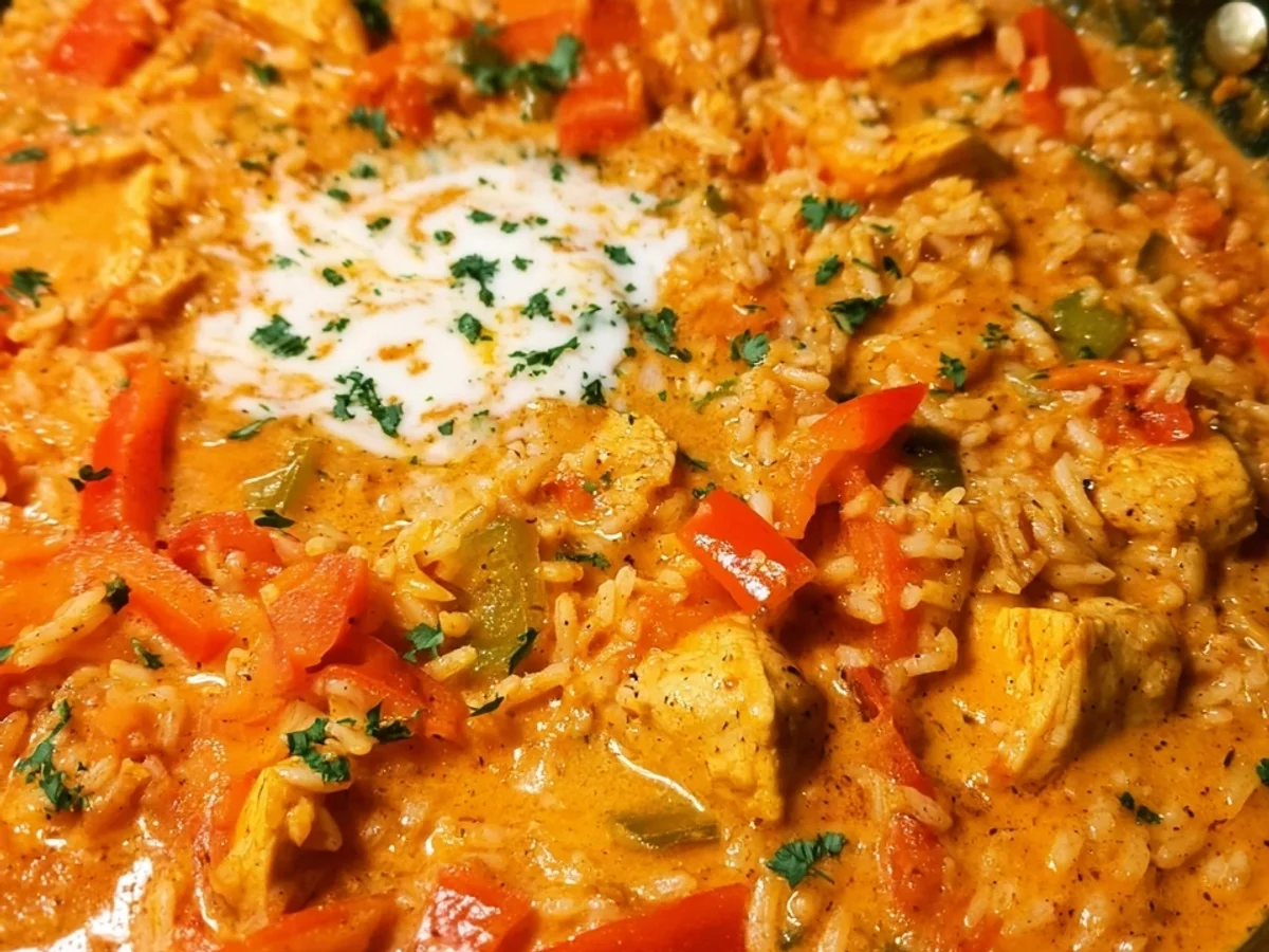 Schnelle Paprika-Hähnchen-Pfanne mit cremigem Reis - Bild 2