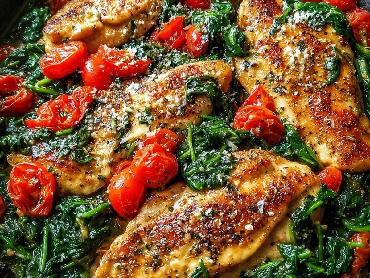 Schnelles Hähnchen mit Spinat, Parmesan & Tomaten - Bild 1