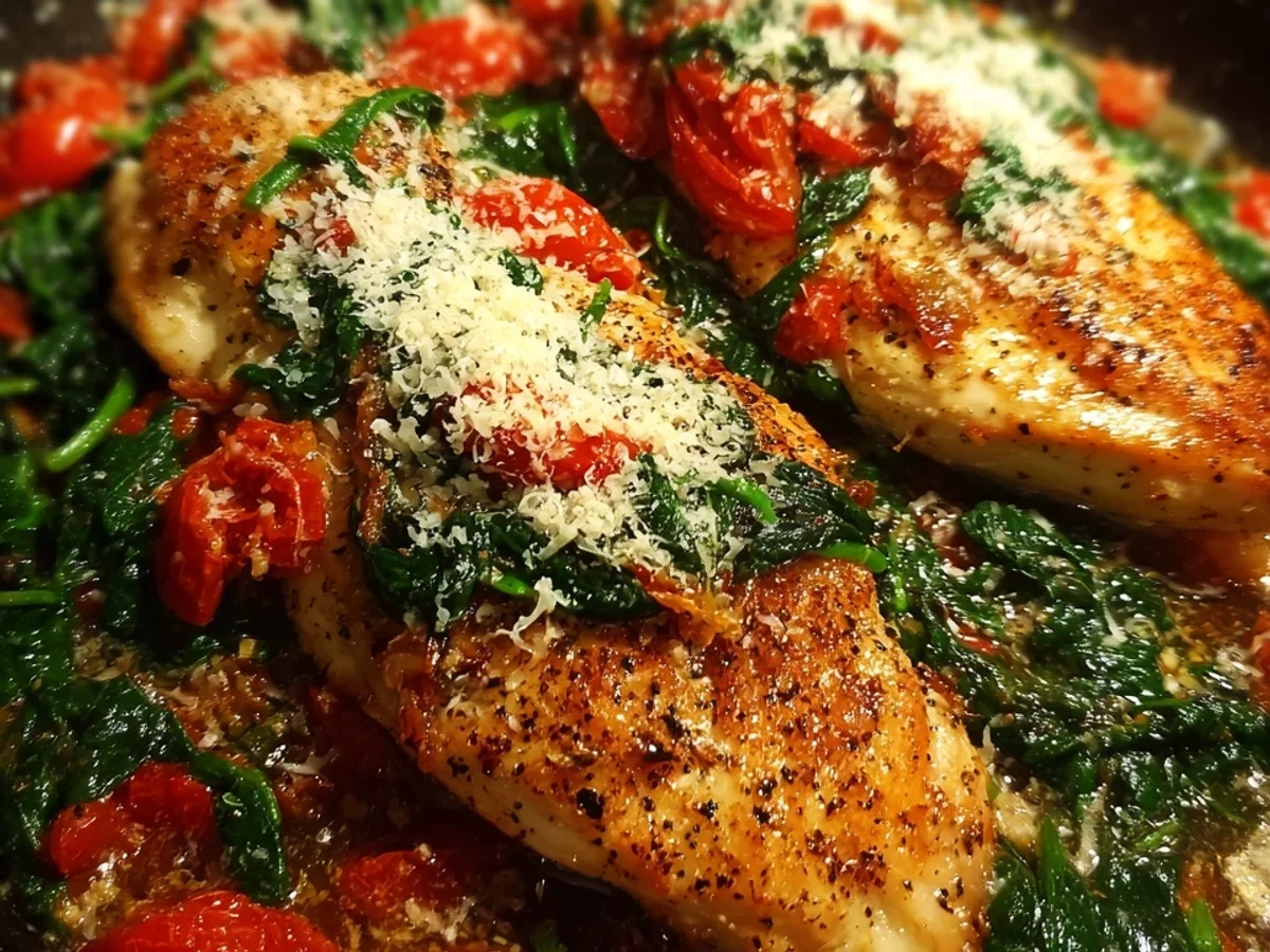 Schnelles Hähnchen mit Spinat, Parmesan & Tomaten - Bild 2