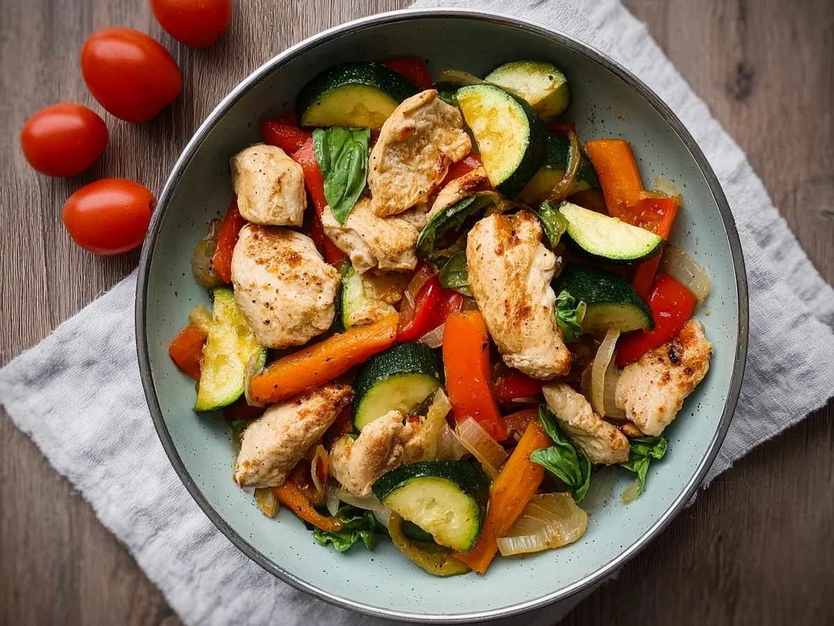 Schnelles Pfannengemüse mit Hähnchen Proteinreich - Bild 1