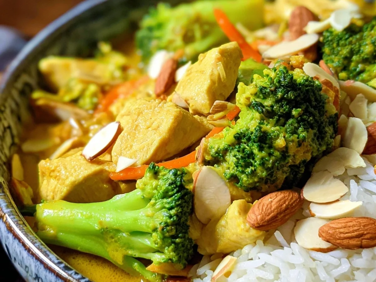 Schnelles Putencurry mit Brokkoli, Mandeln & Reis - Bild 1