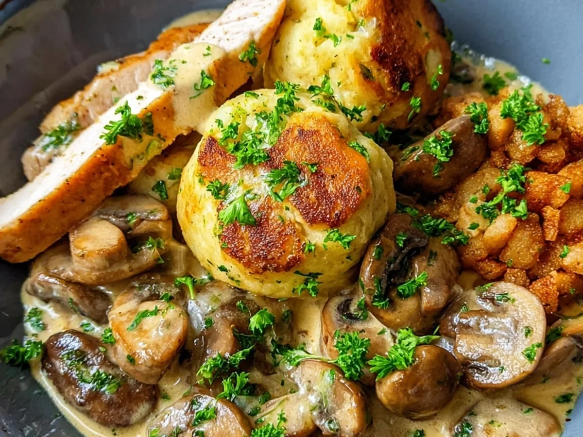 Semmelknödel mit Champignon-Rahm & zartem Putenfilet - Bild 2