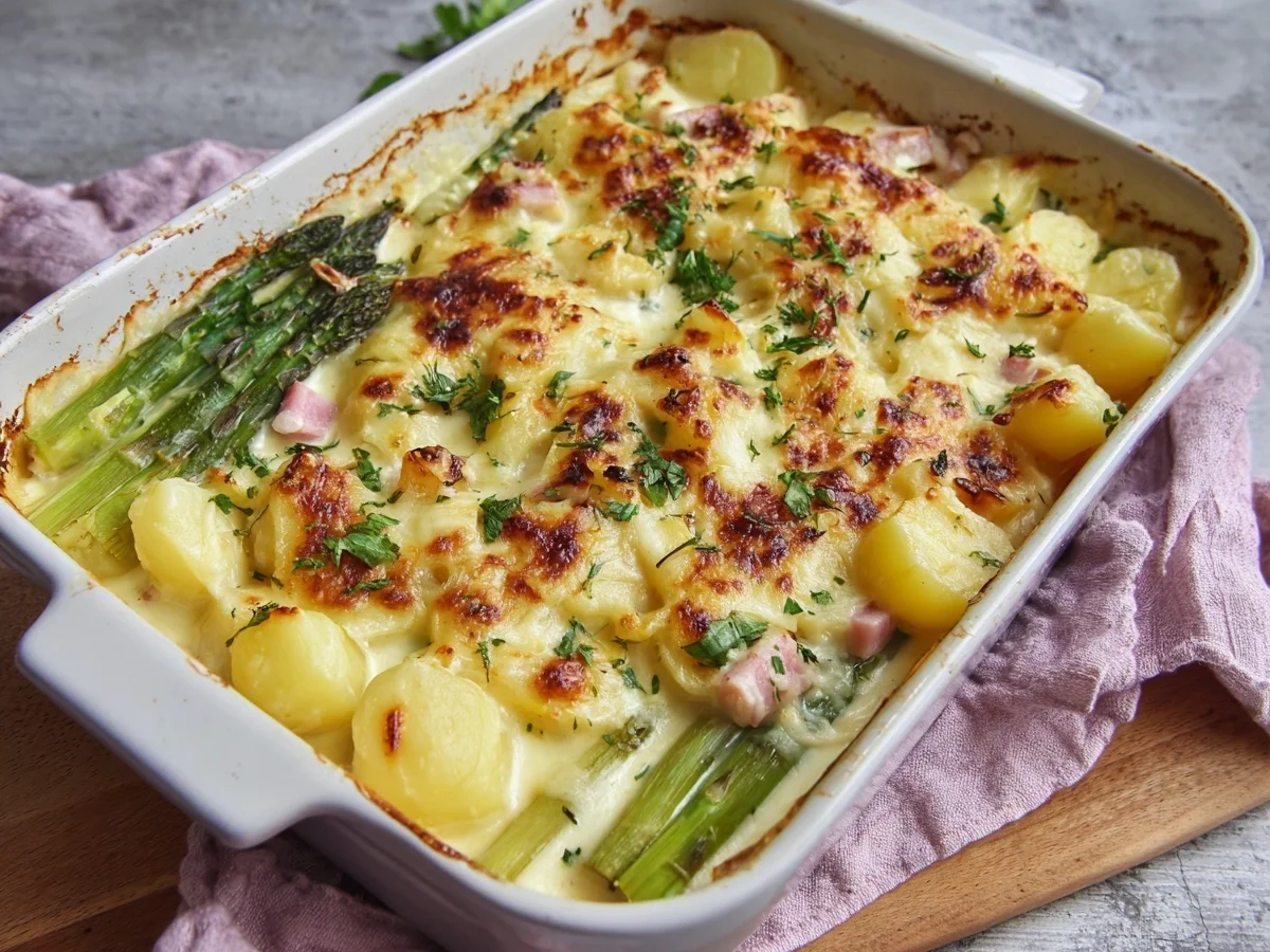 Spargelauflauf mit Kartoffeln & Truthahnschinken einfach - Bild 2