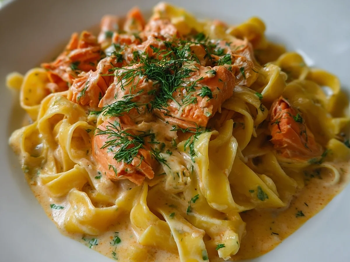 Bandnudeln mit Lachs in Sahnesoße: Schnell & Lecker - Beitragsbild
