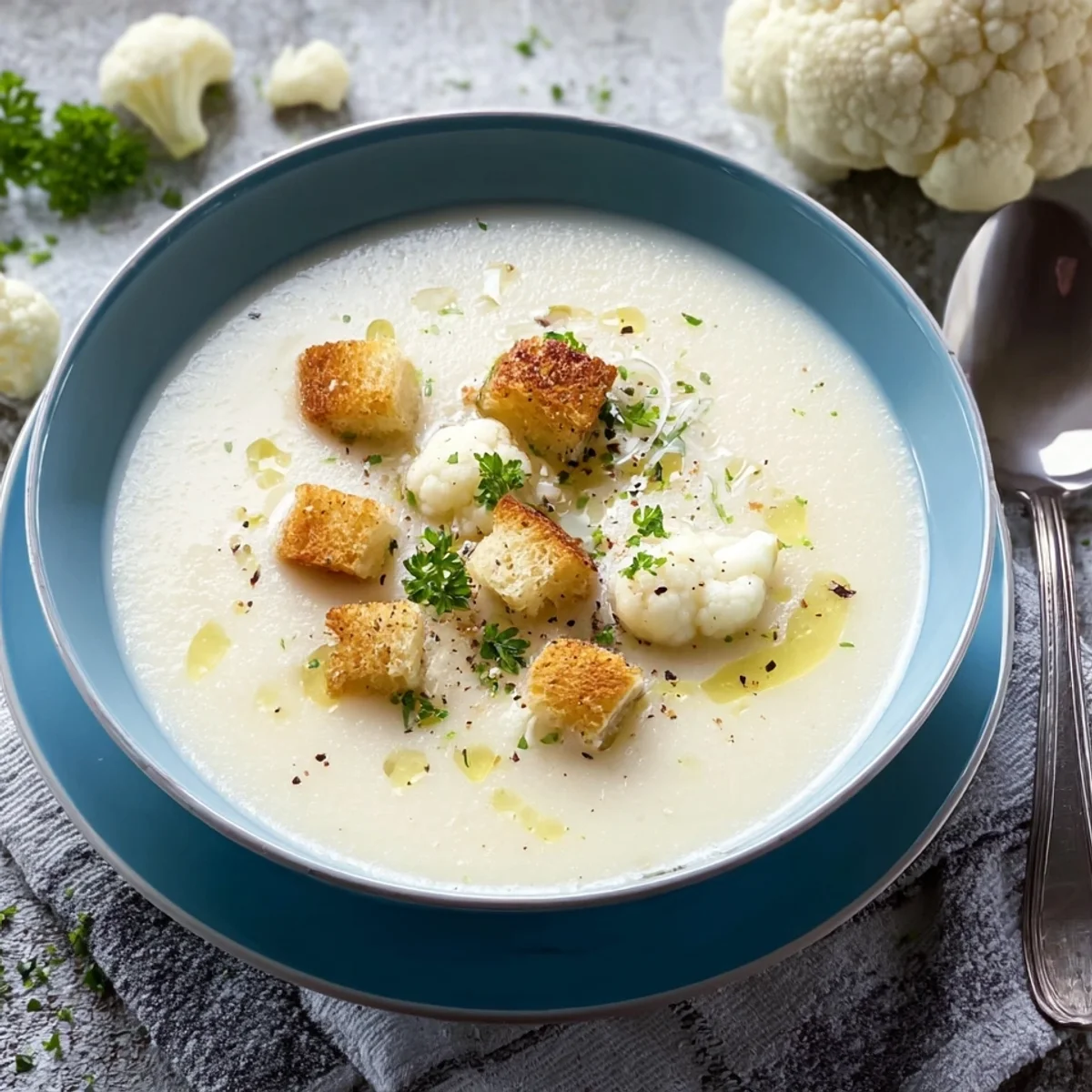 Blitz-Blumenkohlsuppe mit Croûtons