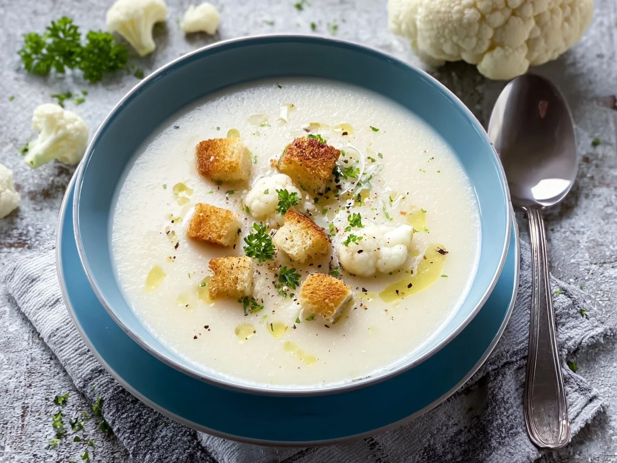 Blitz-Blumenkohlsuppe mit Croûtons - Beitragsbild