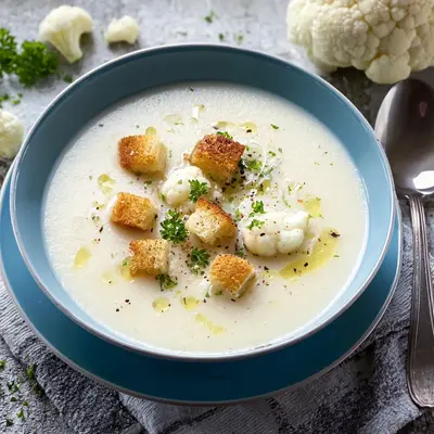 Blitz-Blumenkohlsuppe mit Croûtons