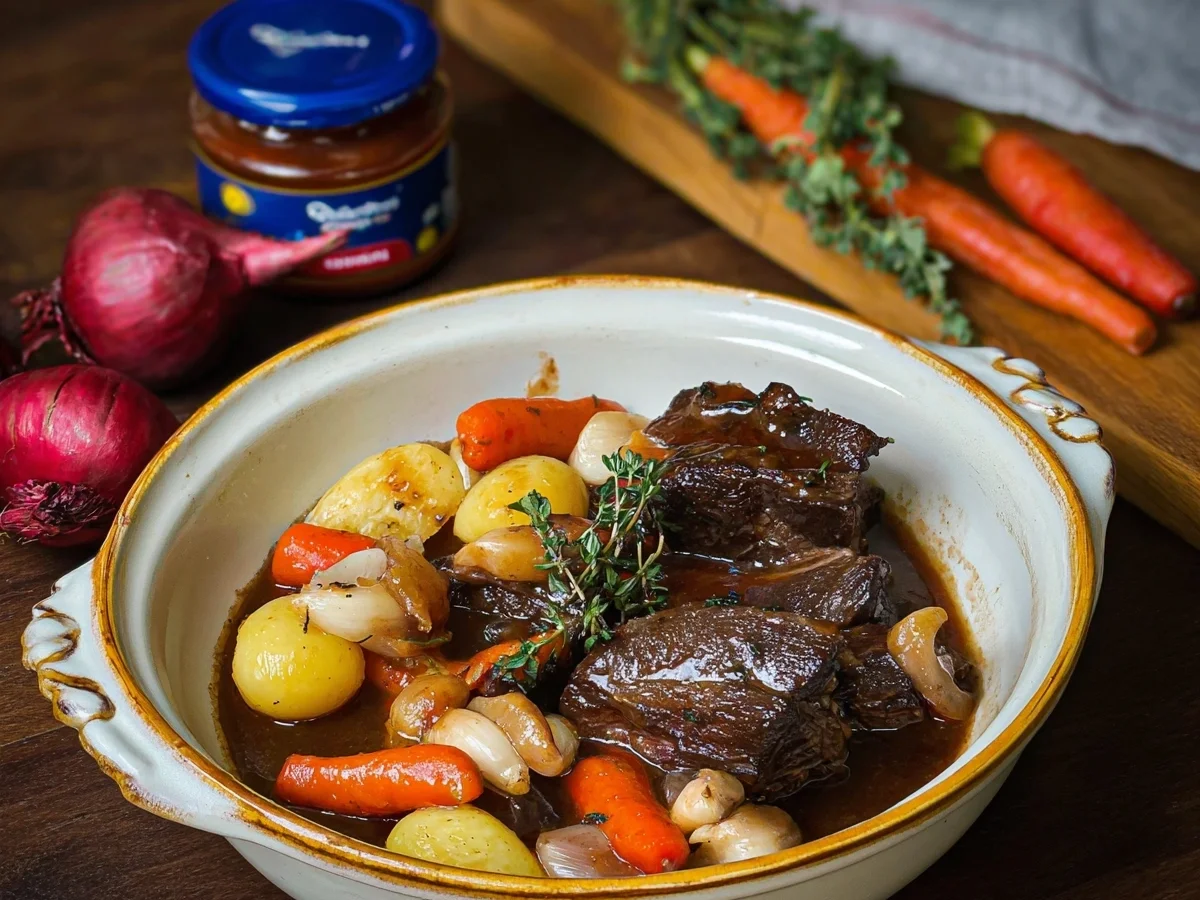 Butterzarte Rinderbäckchen in Hühnerbrühe Schritt für Schritt - Beitragsbild