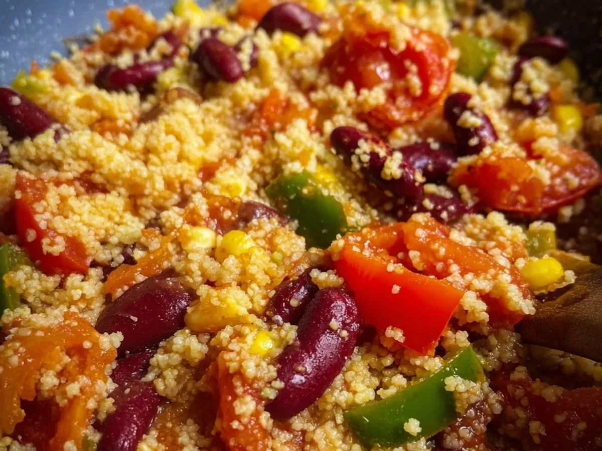 Couscous-Pfanne: Fitnessrezept mit Tomaten & Kidneybohnen - Beitragsbild