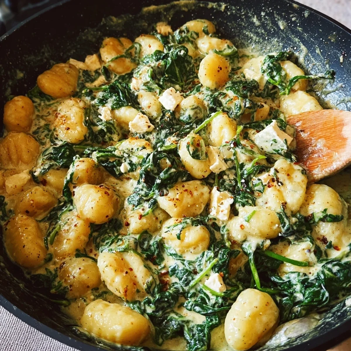 Cremige Gnocchi Pfanne mit Spinat & Feta
