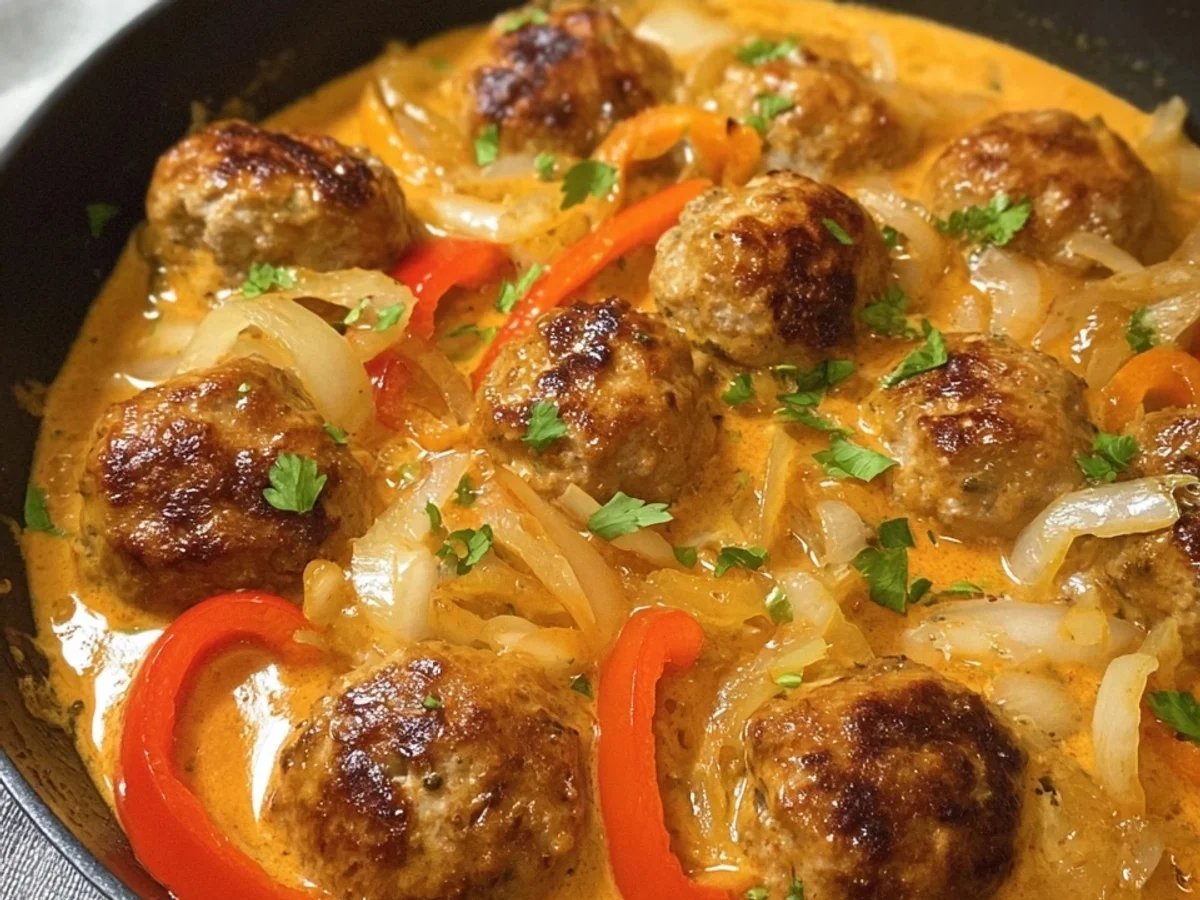 Cremige Hackbällchen in Paprikasoße: Familienrezept - Beitragsbild