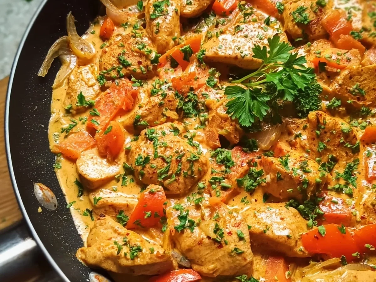 Cremige Hähnchen-Frischkäse-Pfanne: Einfach & Herzhaft - Beitragsbild