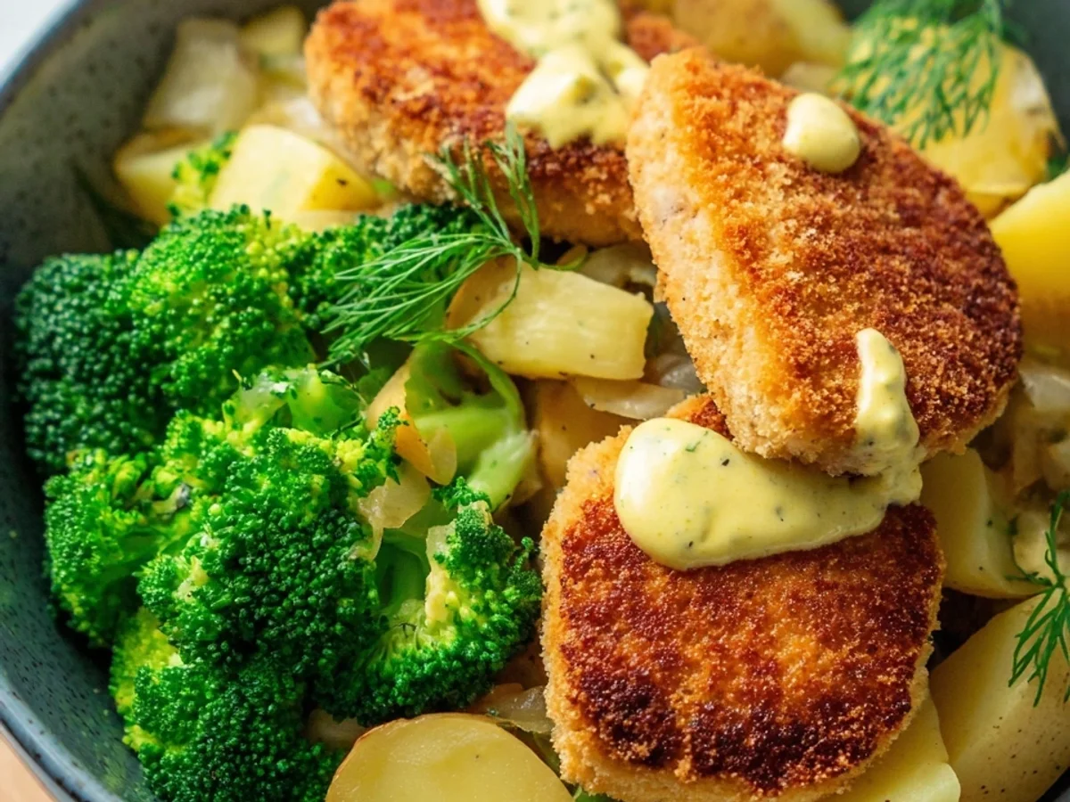 Cremige SoFisch Burger Bowl mit Senfkartoffeln & Brokkoli - Beitragsbild