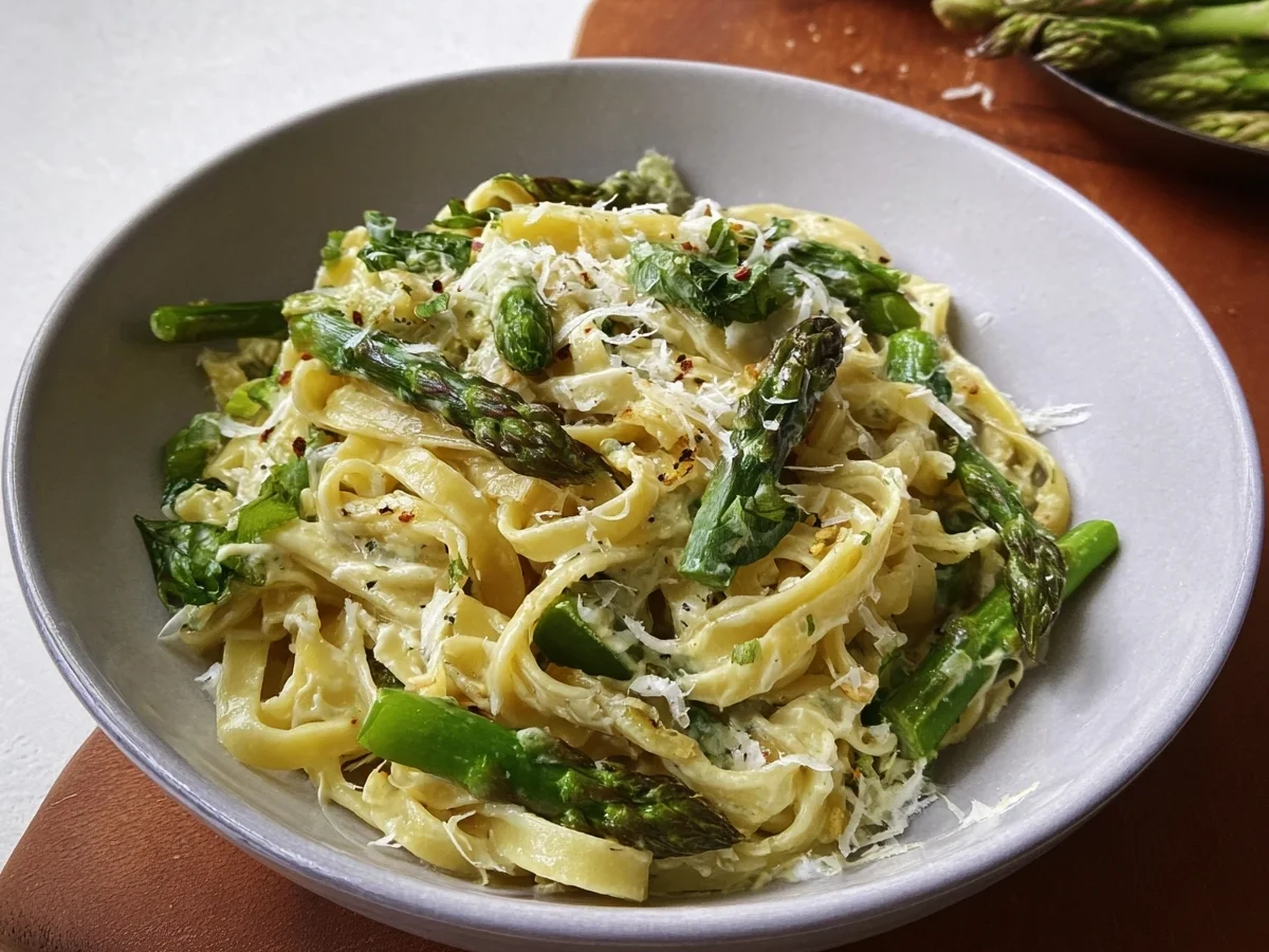 Cremige Tagliatelle mit Grünem Spargel - Beitragsbild