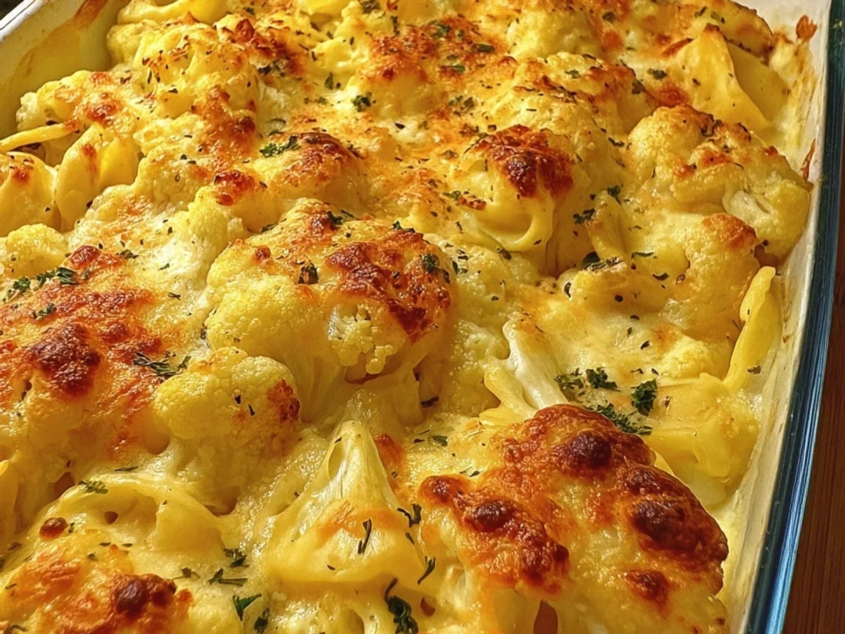 Cremiger Tortellini-Blumenkohl Auflauf mit Käsesoße - Beitragsbild