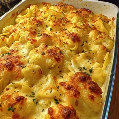 Cremiger Tortellini-Blumenkohl Auflauf mit Käsesoße