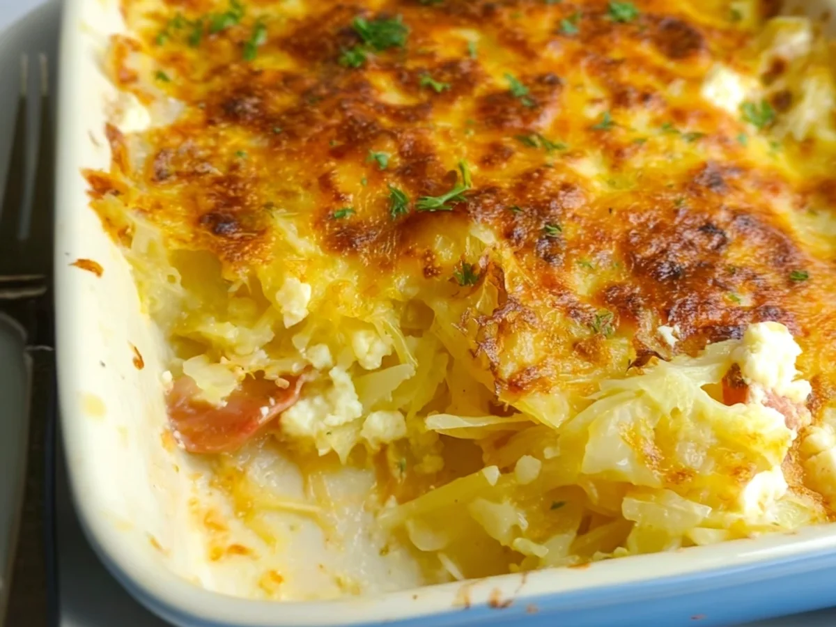 Cremiger Vegetarischer Weißkohlauflauf mit Schafskäse - Beitragsbild